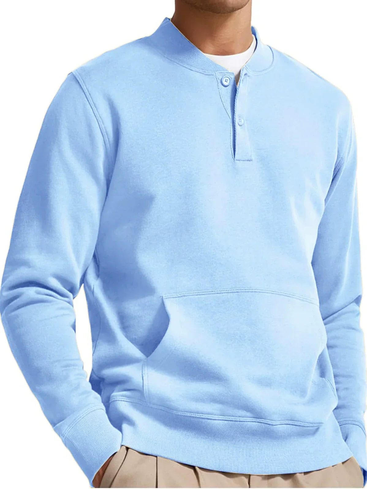 Amawinc Sweatshirt Homme Rose Mélange Coton Col Boutonné Poche Kangourou Coupe Regular