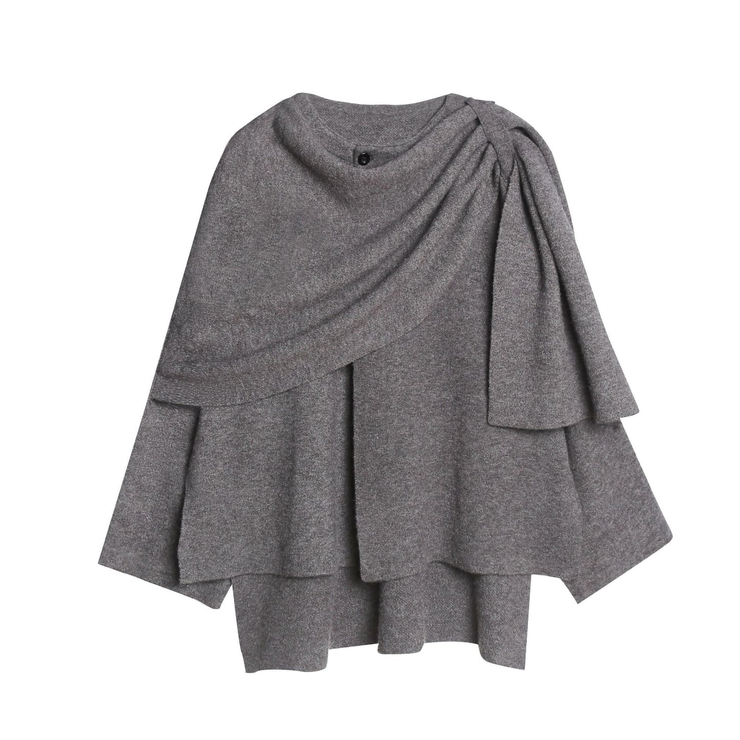 Damen gemütlicher Strickponcho mit raffinierten Drapierungen Amawinc
