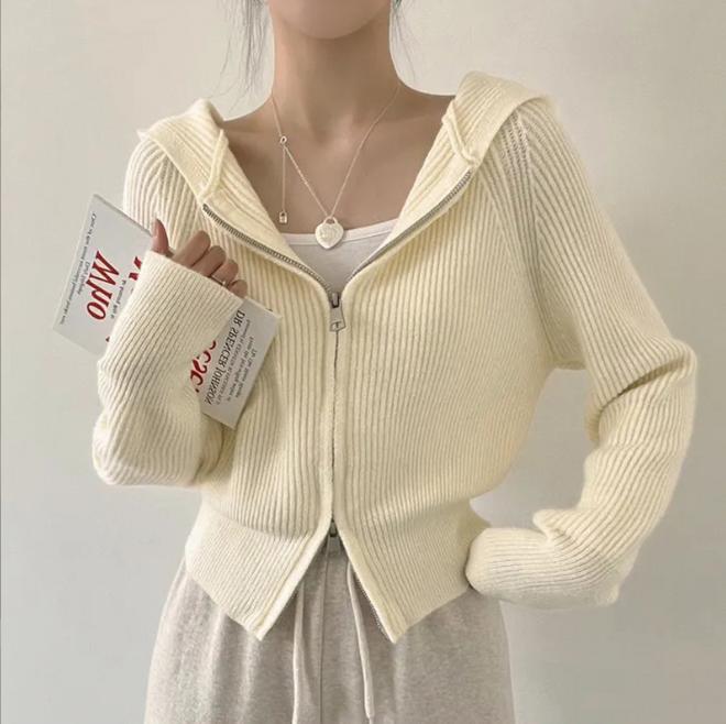 Damen lässige Strickjacke mit Kapuze und Reißverschluss Amawinc