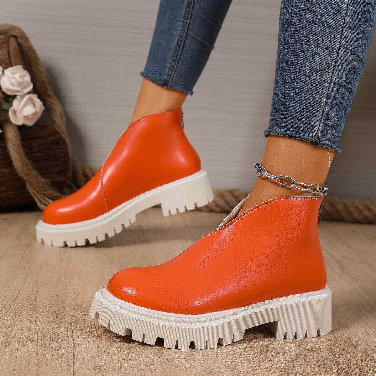 Damen Modische Chelsea-Boots mit trendigem Plateau und rutschfester Sohle Amawinc