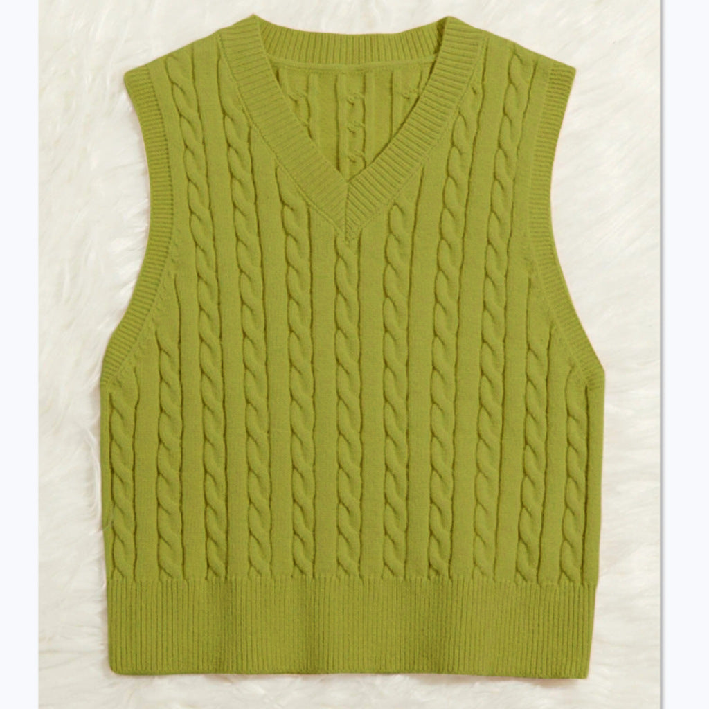 Damen Strickweste mit V-Ausschnitt und Zopfmuster Amawinc