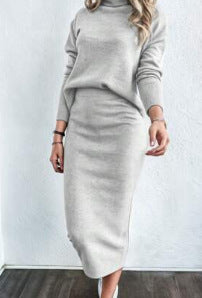 Damen Strickkleid mit lockerem Schnitt und hohem Kragen Amawinc