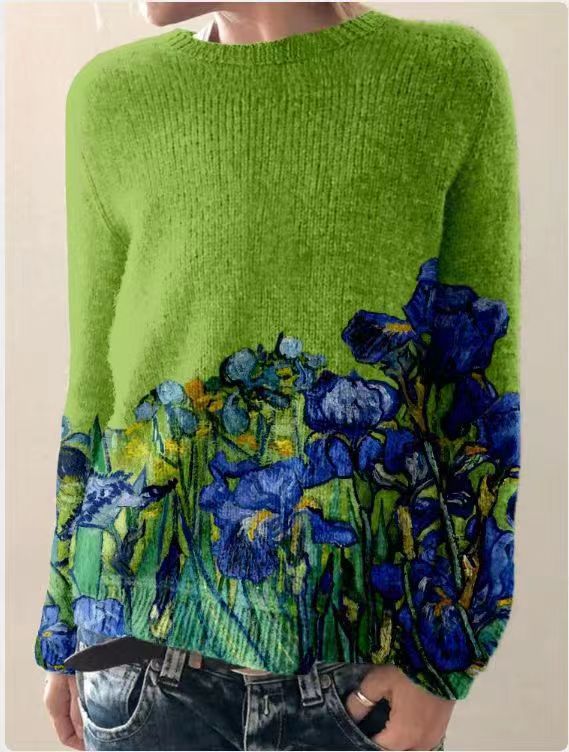 Sweatshirt Femme Effet Laine Coupe Décontractée Avec Broderie Florale Manches Longues Pour Le Quotidien