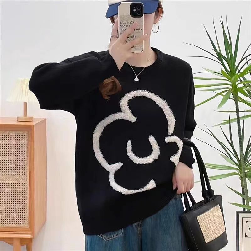 Damen lässiger Strickpullover mit floralem Motiv Amawinc