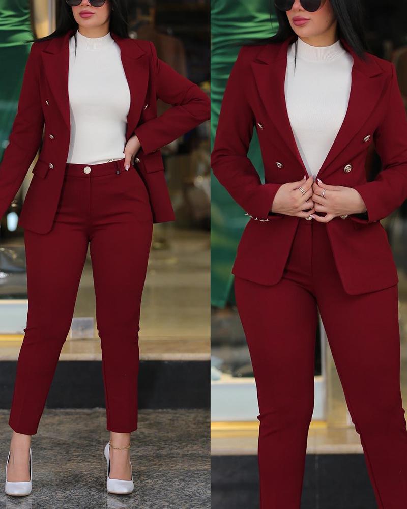 Damen Elegantes Anzug-Set mit tailliertem Blazer und schmalen Hosen Amawinc