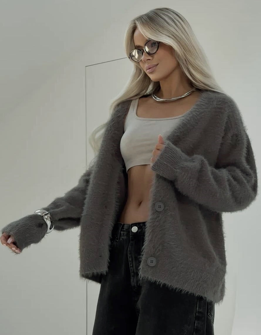 Damen Kuscheliger Strickjacke mit modernen Knopfdetails und lässigem Schnitt Amawinc