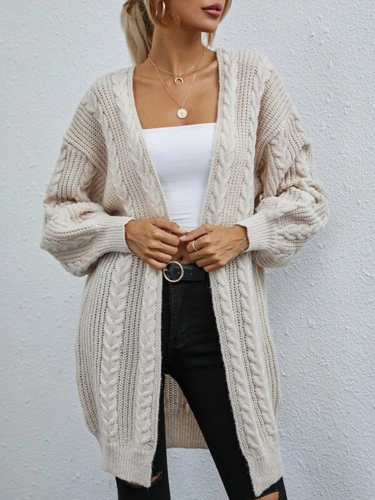 Damen Grobstrick Cardigan mit lässigem Oversize-Schnitt und raffiniertem Zopfmuster Amawinc