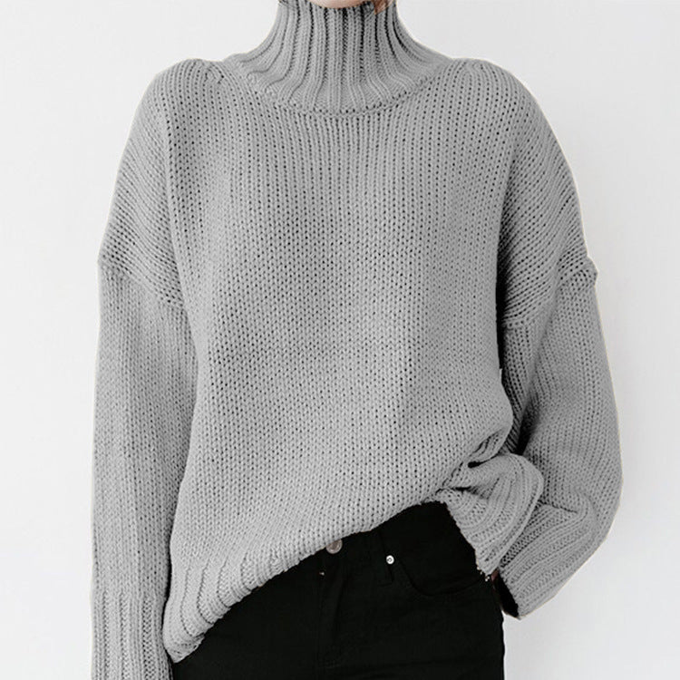 Damen Grober Strickpullover mit hohem Kragen und lässigem Schnitt Amawinc