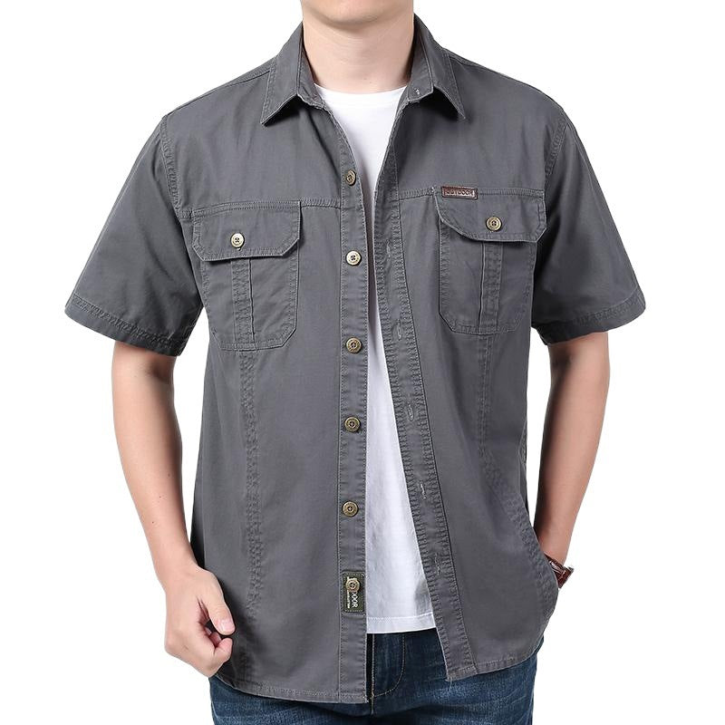 Chemise Pour Homme Coupe Décontractée Manches Courtes En Mélange De Coton À Fermeture À Boutons Avec Poches Poitrine