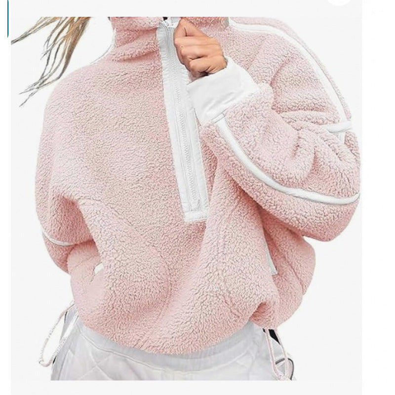 Damen Fleecpullover mit halbem Reißverschluss und kontrastierenden Ärmeln Amawinc