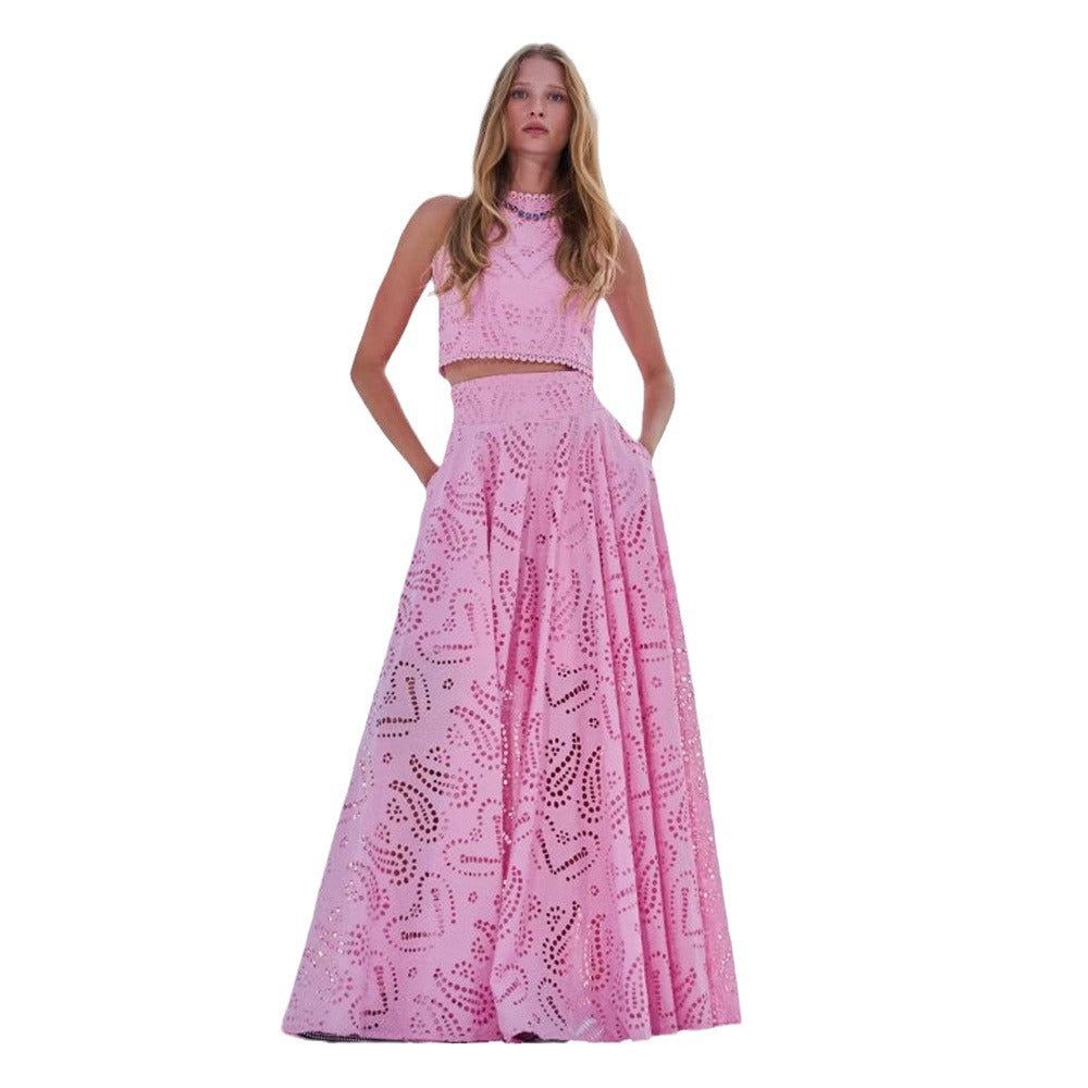 Ensemble Deux Pièces Femme Haut Court Ajusté Et Jupe Taille Haute Évasée En Broderie De Qualité Supérieure Nordisk Flair Amawinc