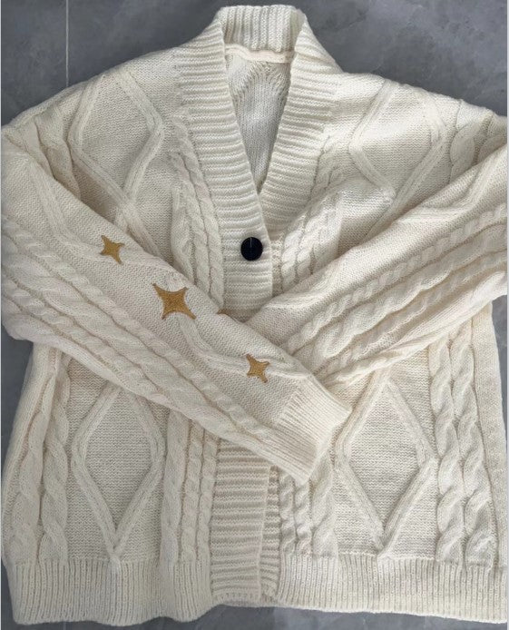 Damen Grob gestrickte Cardigan mit dekorativen Sternen Amawinc