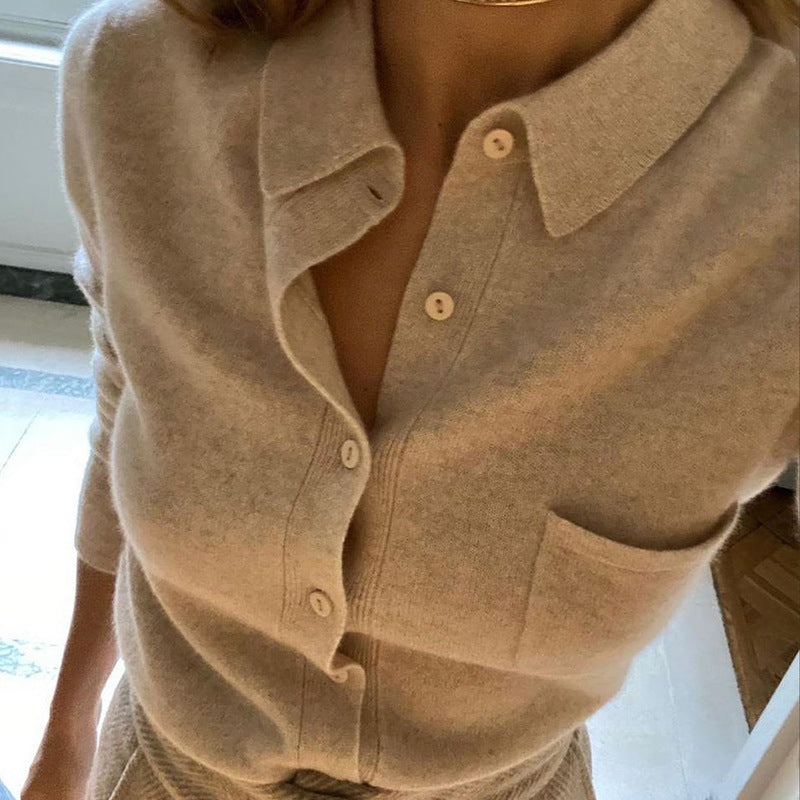 Damen weiche Wollbluse mit Knopfleiste Amawinc