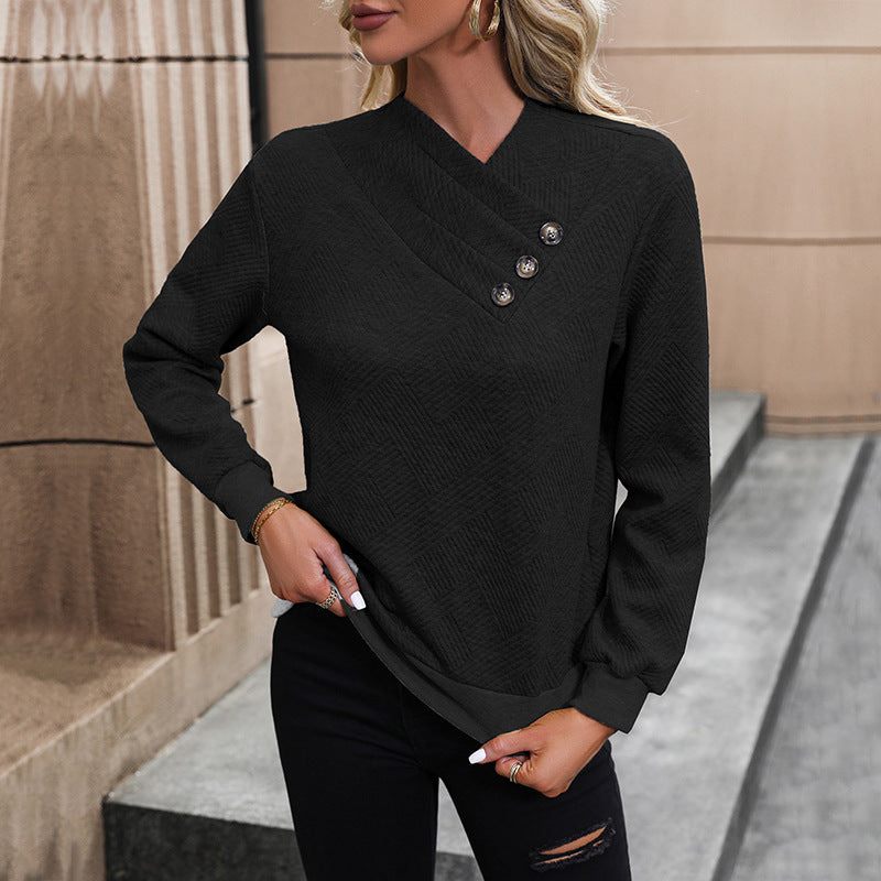 Damen eleganter Pullover mit asymmetrischem Ausschnitt und Knopfdetails Amawinc