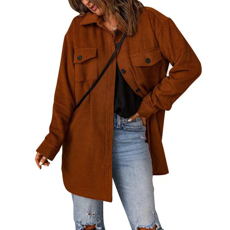 Damen vielseitige Oversize-Hemdjacke mit aufgesetzten Taschen und Knopfverschluss Amawinc