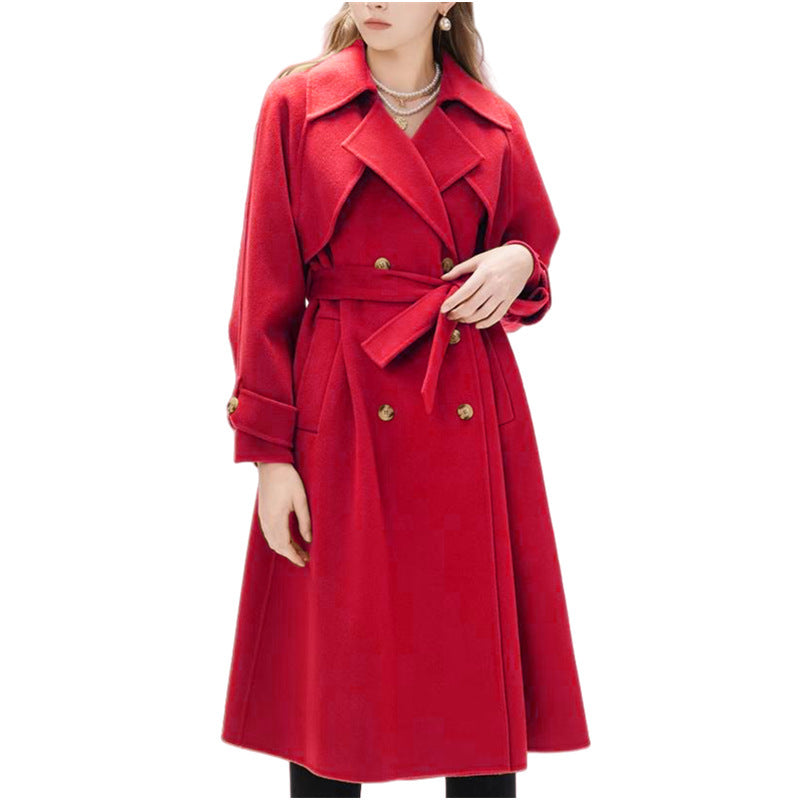 Damen gefütterter Trenchcoat mit großem Revers und Taillengürtel Amawinc