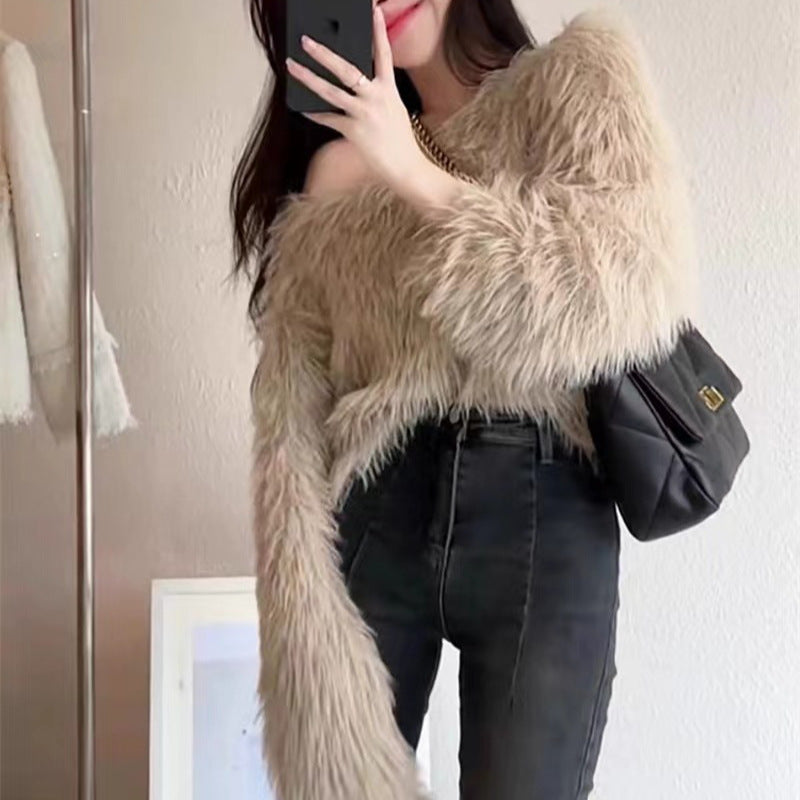 Damen Flauschiger Pullover mit lockerem Schnitt und weichen Ärmeln Amawinc