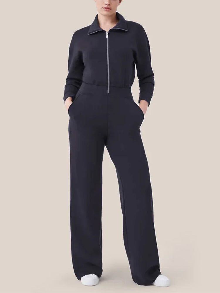Damen Luxuriöser Lounge-Jumpsuit mit elegantem Stehkragen und praktischem Reißverschluss Amawinc