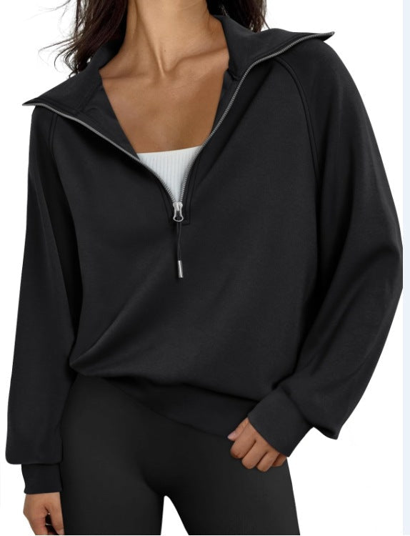 Damen lässiger Sweatpullover mit hohem Kragen und Reißverschluss Amawinc