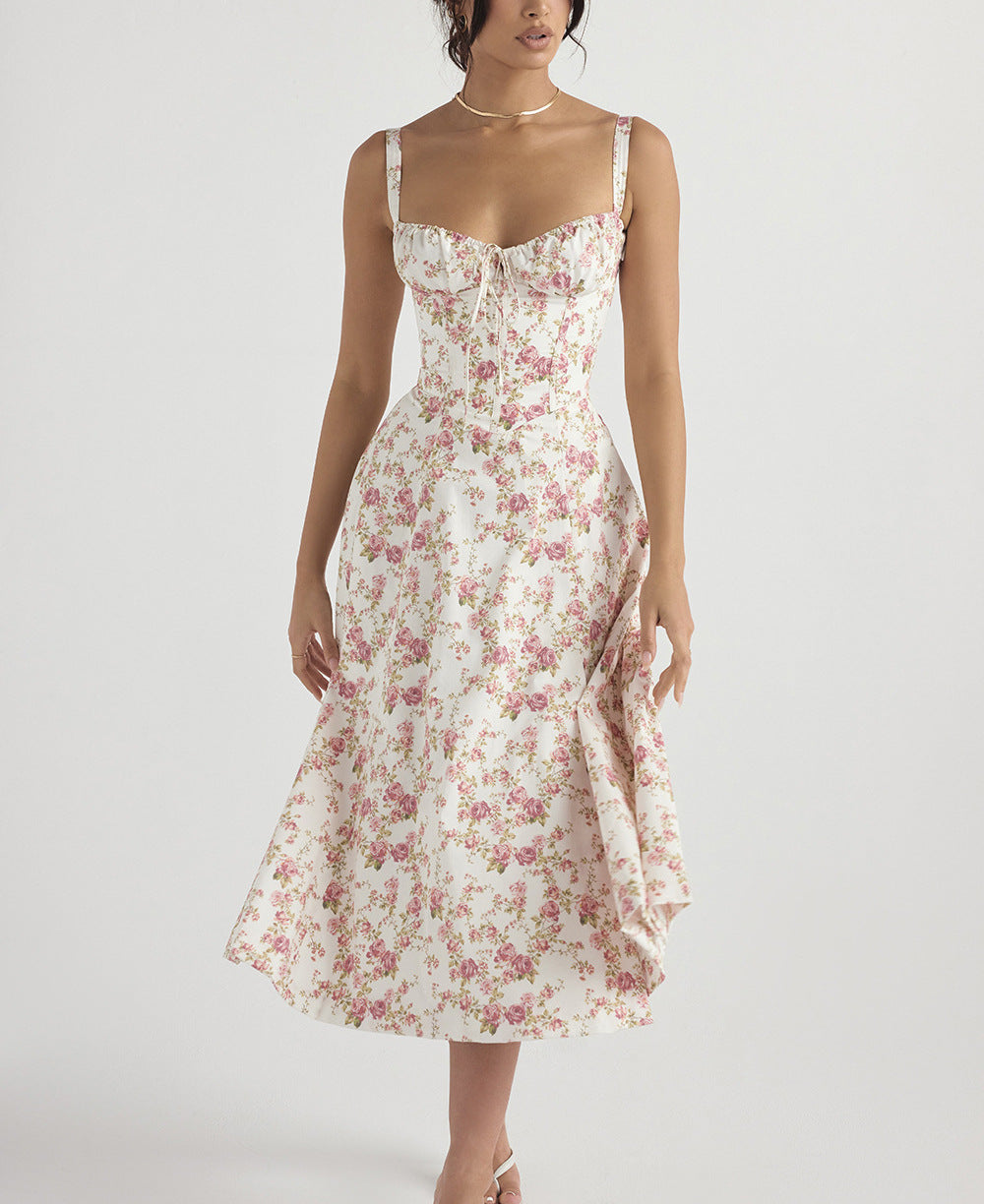 Robe Midi Sans Manches Effet Wrap Avec Fente Élevée Imprimé Floral Léger Pour L'Été Confortable