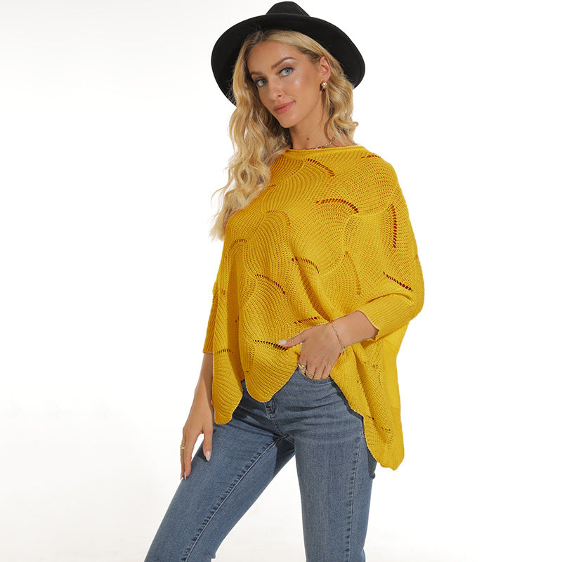 Damen lässiger Poncho aus luftiger Maschenstruktur Amawinc