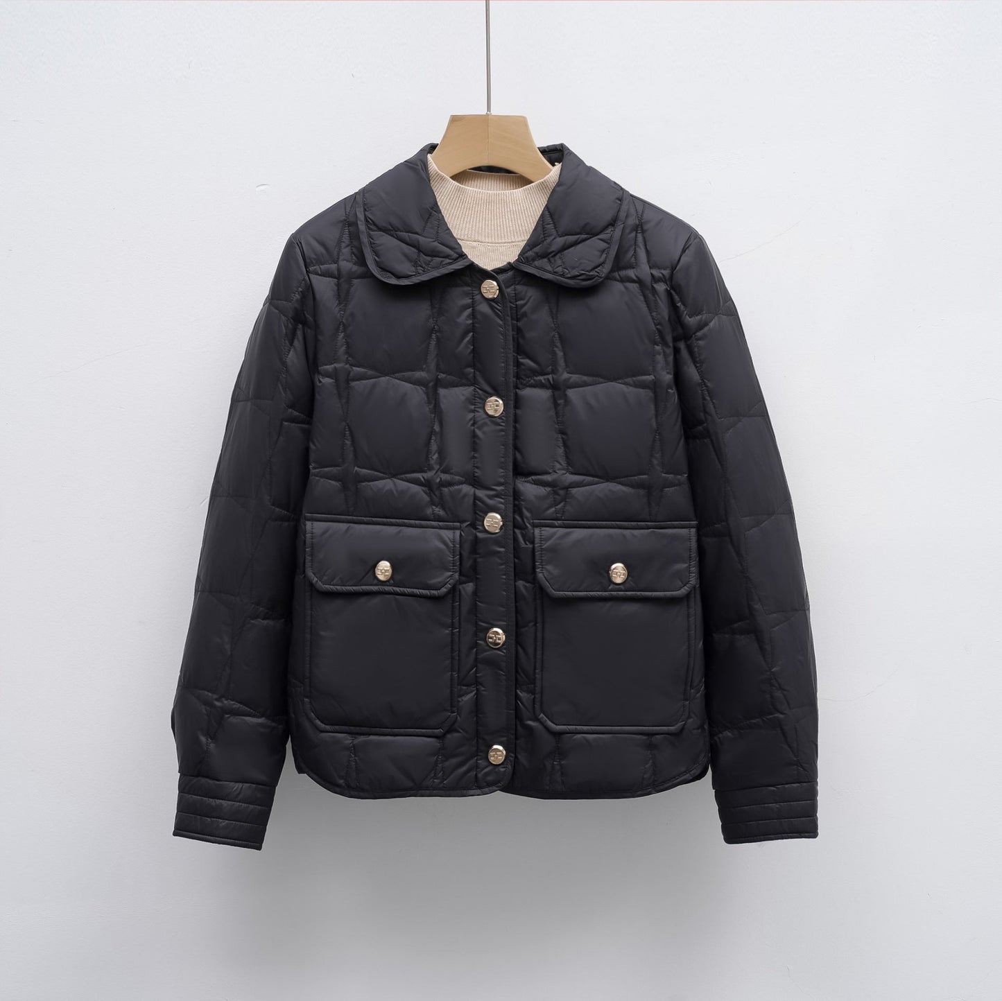 Damen modische gesteppte Jacke mit Taschen und Knopfverschluss Amawinc