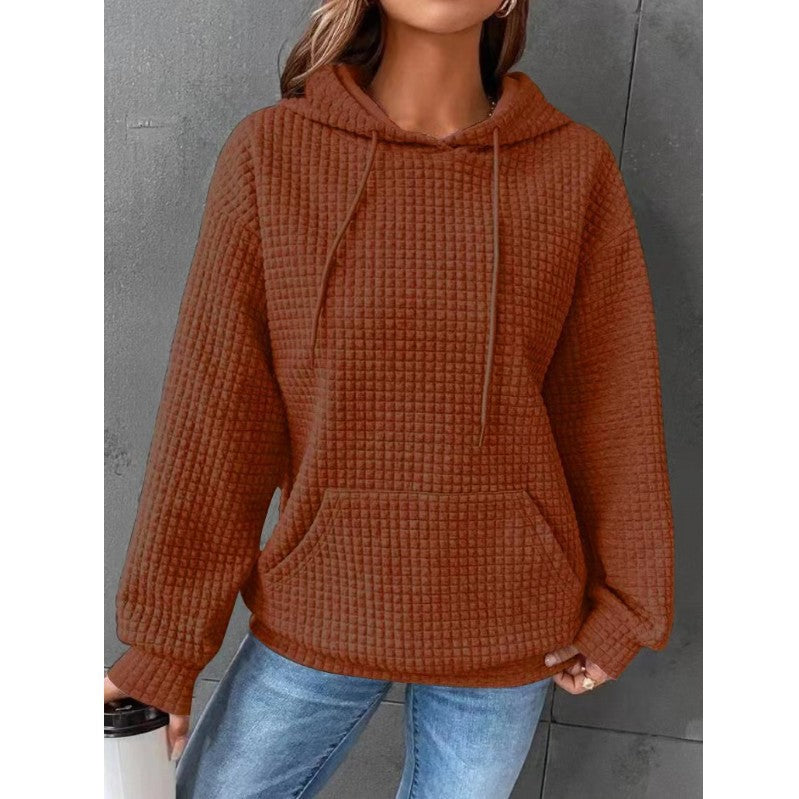 Damen Waffelstruktur Hoodie mit Kängurutasche und lässigem Schnitt Amawinc