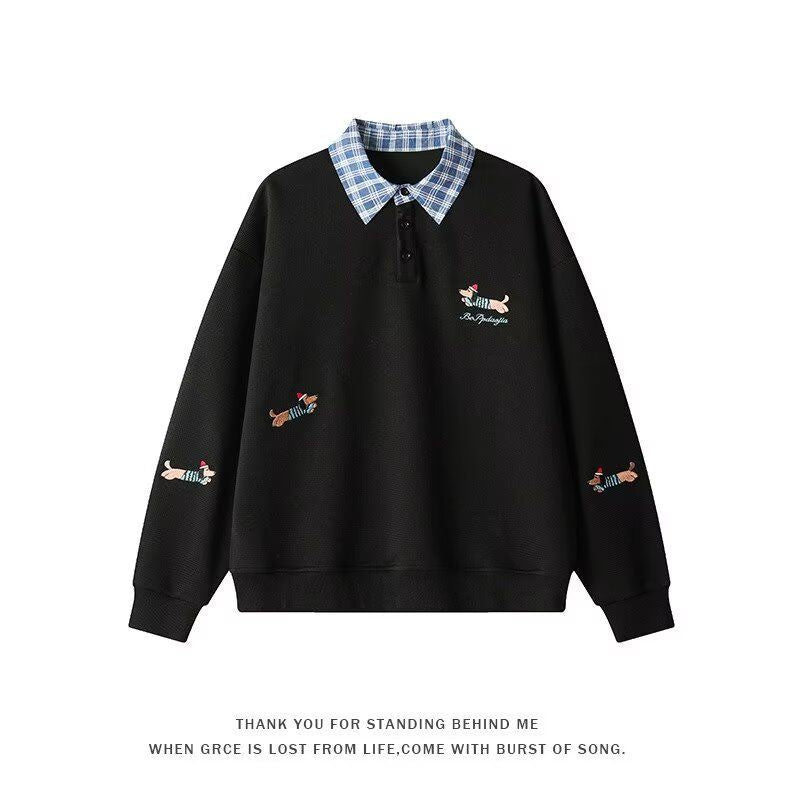 Damen Pullover mit stilvollem Karomuster und tierischem Motiv Amawinc