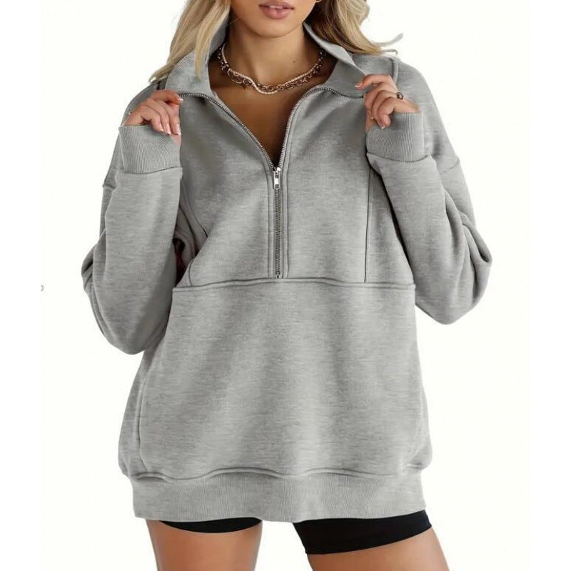 Damen Sweatshirt mit halbem Reißverschluss und oversized Schnitt Amawinc