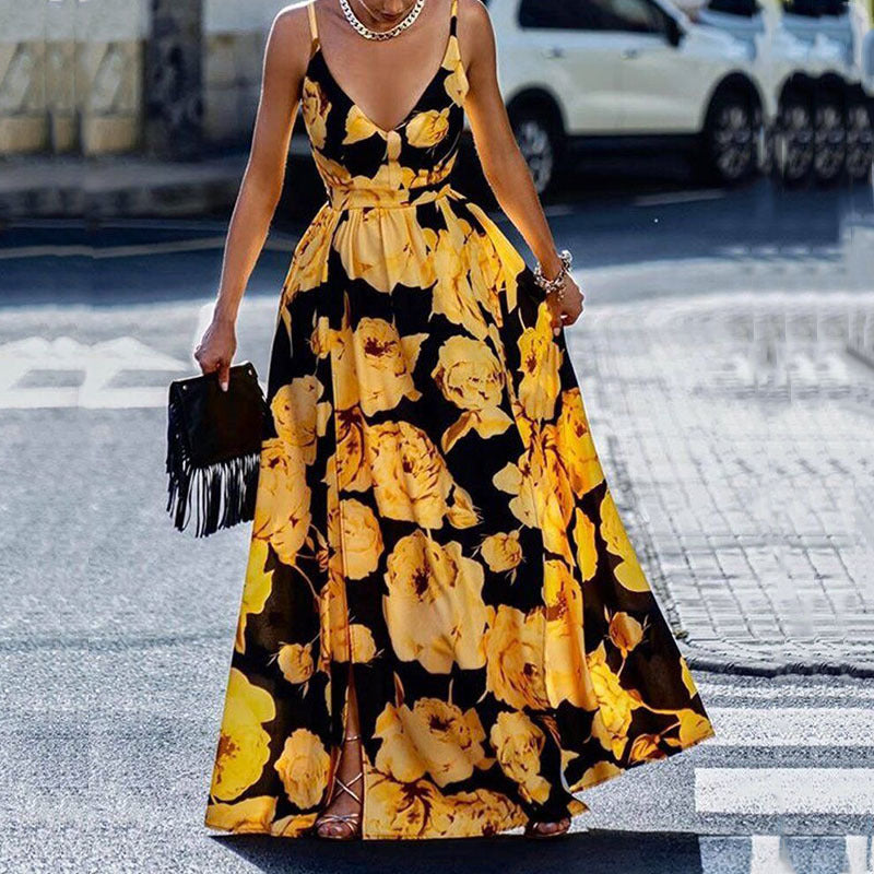 Robe Maxi Femme Ligne A Légère Et Respirante Bretelles Spaghetti Imprimé Été Pour Journées Chaudes