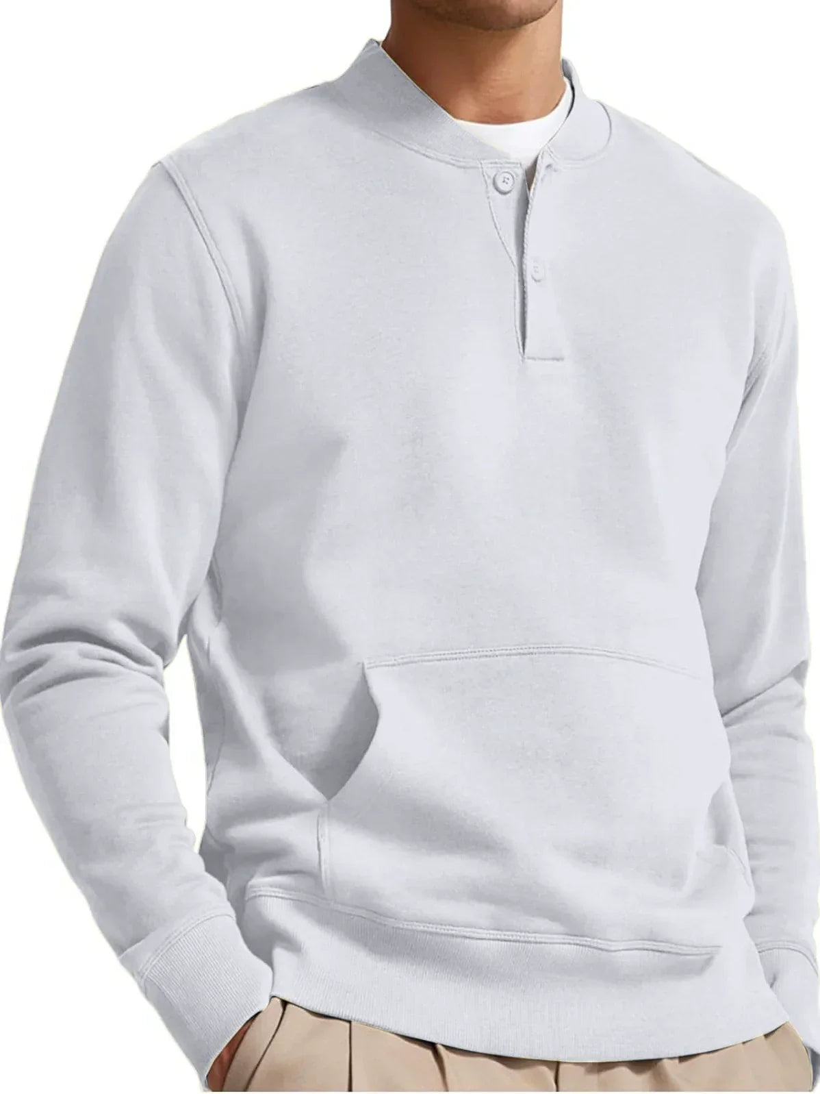 Amawinc Sweatshirt Homme Rose Mélange Coton Col Boutonné Poche Kangourou Coupe Regular