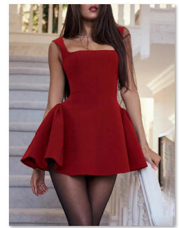 Damen Kurzärmeliges Kleid mit weitem Rock Amawinc