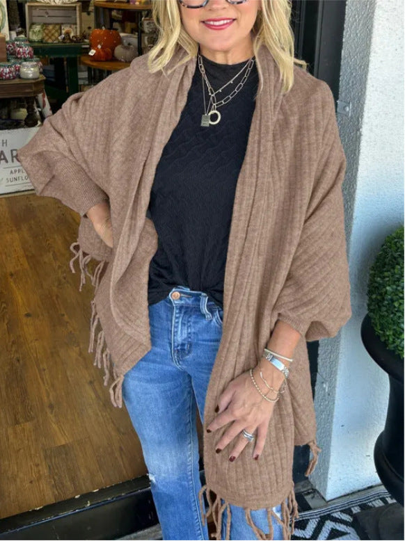 Damen vielseitiger Poncho mit Fransen Amawinc