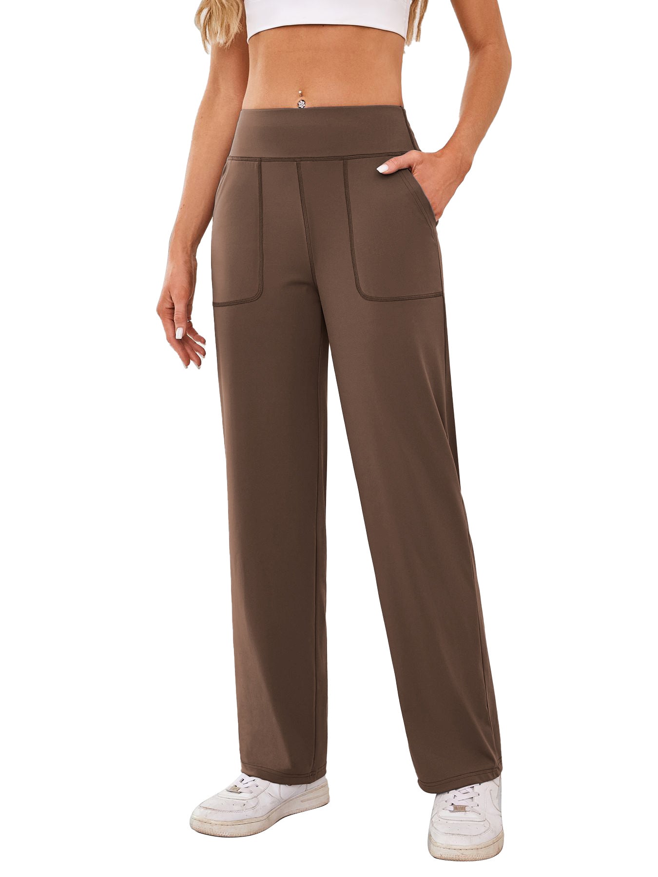 Damen bequeme Freizeithose mit seitlichen Taschen und elastischem Bund Amawinc