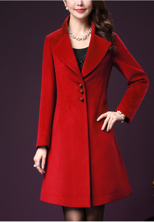 Damen klassischer, taillierter Wollmantel mit elegantem Revers Amawinc