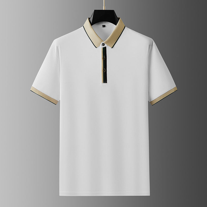 Montier Polo Classique en Soie Glacée Polyester Respirant Léger avec Détails à Contraste