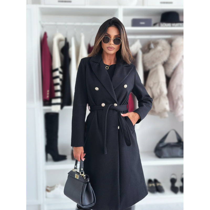 Damen Doppeltknopf Gürtel Übermantel Amawinc