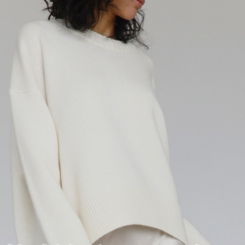 Damen Oversized Pullover mit feinem Strickmuster und breiten Bündchen Amawinc