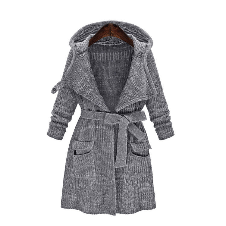 Damen Strickmantel mit Kapuze und praktischen Taschen Amawinc