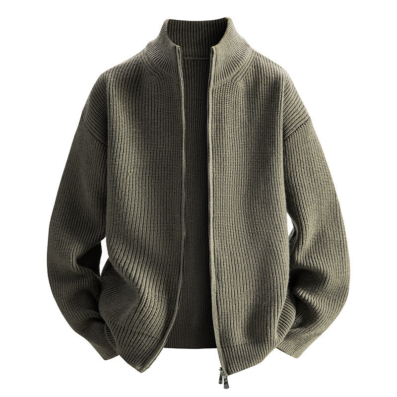 Damen modische Strickjacke mit hohem Kragen und Reißverschluss Amawinc