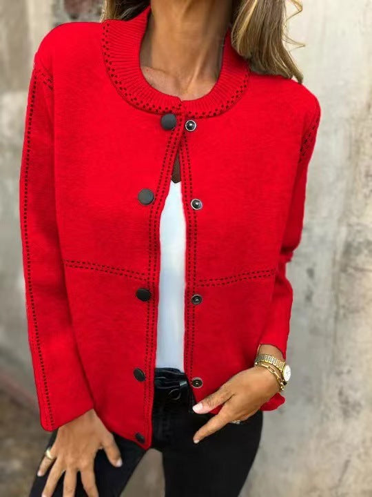 Damen Strickjacke mit Knopfleiste und edler Halslinie Amawinc