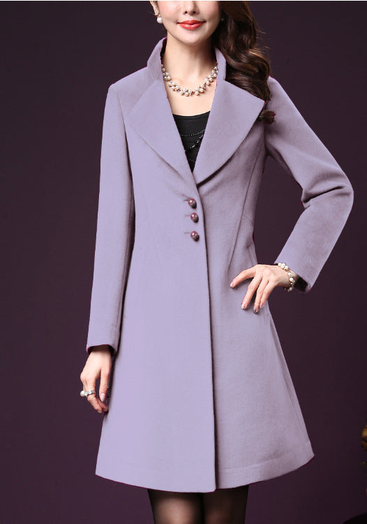 Damen klassischer, taillierter Wollmantel mit elegantem Revers Amawinc