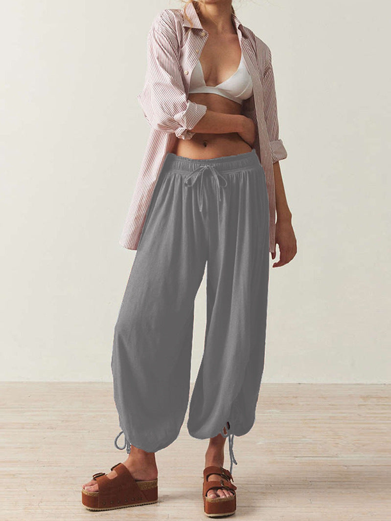 Damen Lockere Haremshose mit elastischem Bund und Kordelzug Amawinc