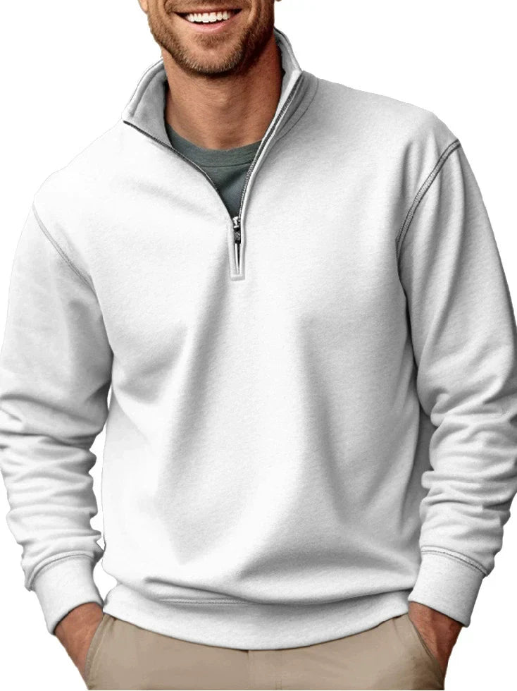 Sweatshirt Homme Regular Fit En Molleton Doux Col Montant Avec Fermeture Éclair Partielle Ourlet Côtelé Par Amawinc