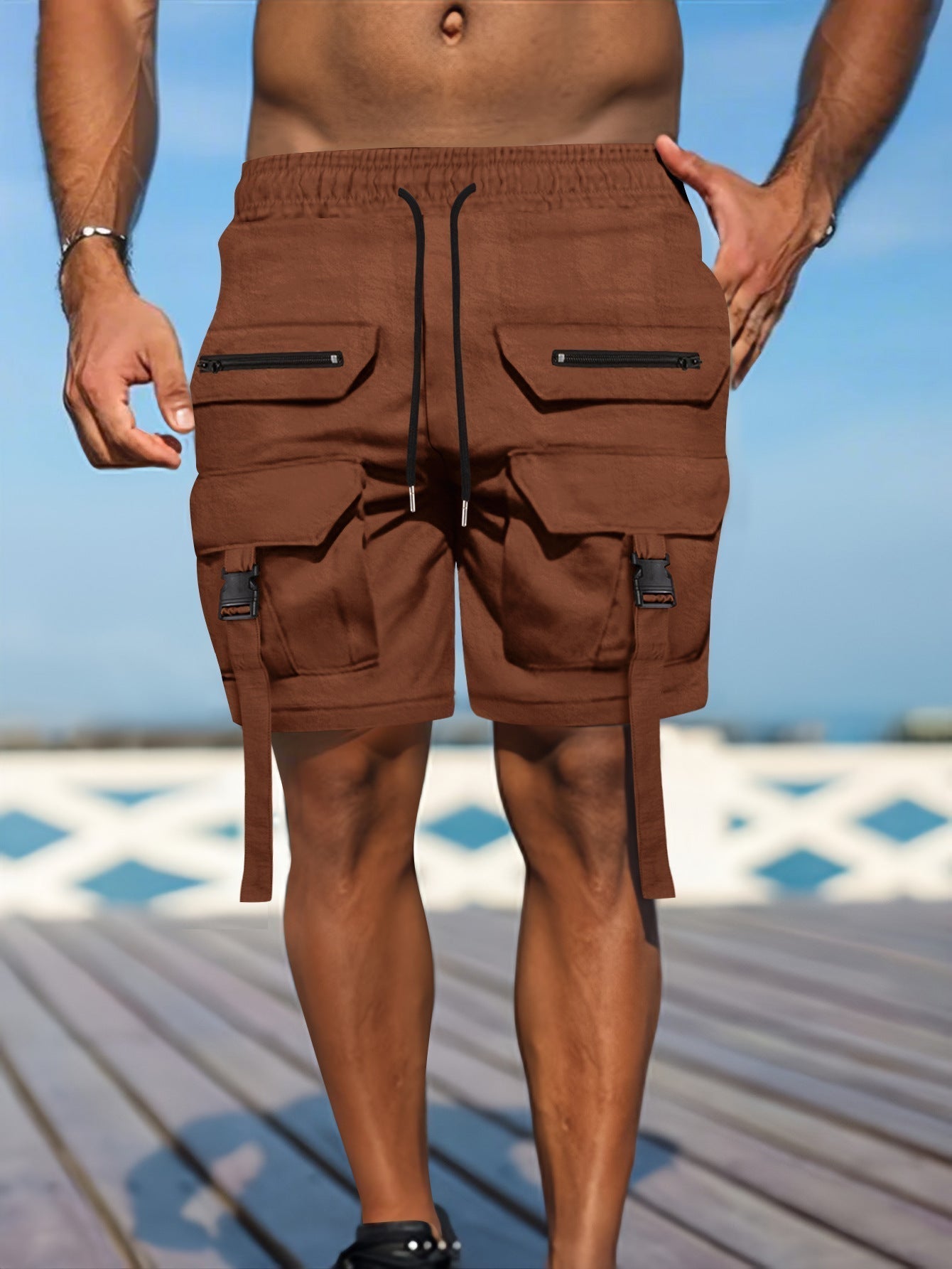 Shorts Utilitaires Homme Coupe Regular Mélange Coton à Poches Multiples Style Cargo Outdoor