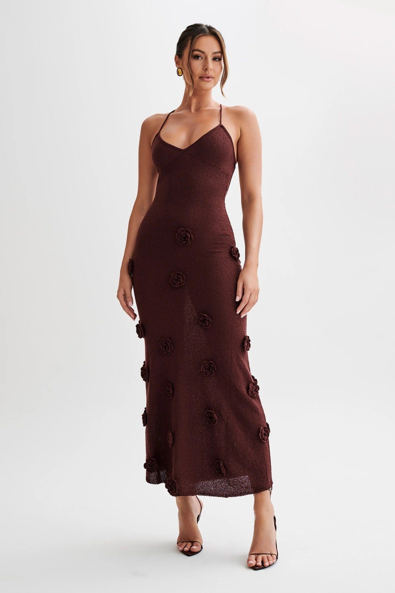 Fudus: Elegantes, rückenfreies, figurbetontes Maxikleid mit Bindedetail