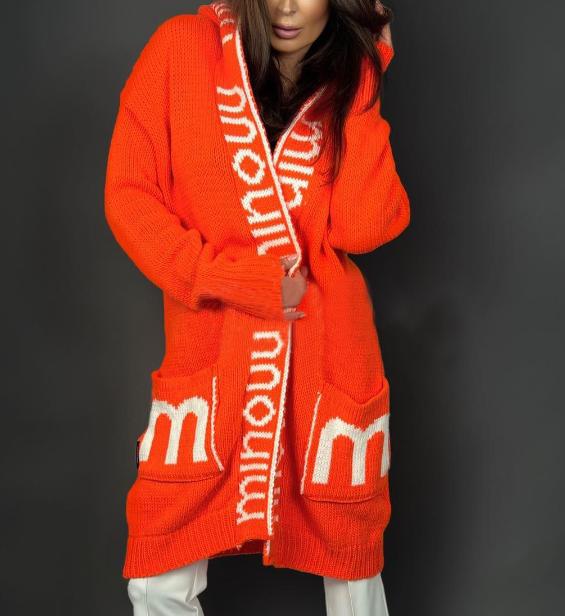 Damen Strickjacke mit logodruck und tiefen Taschen Amawinc