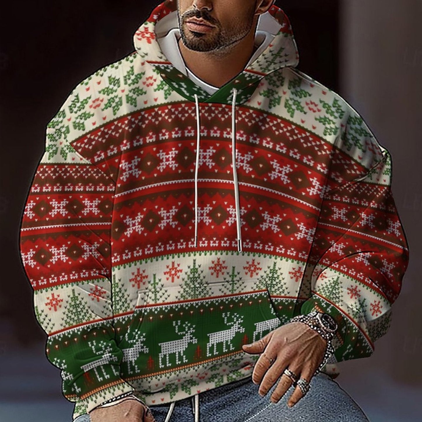 Herren Weihnachts-Hoodie mit farbenfrohem grafischen Design und bequemer Passform Amawinc