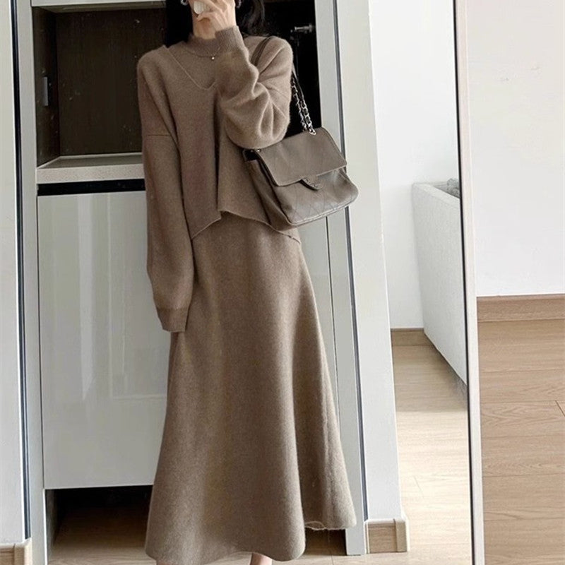 Damen Strickkleid mit lässigem Oversized-Oberteil und elegantem Rock Amawinc