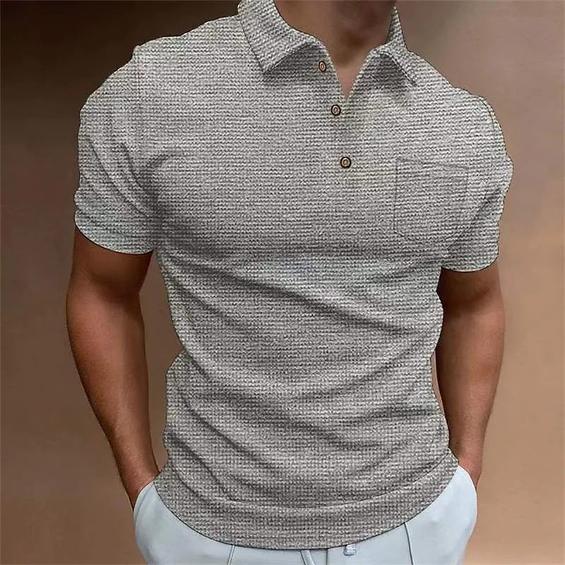 Polo Homme Slim Fit Piqué Avec Poche Poitrine Manche Courte Beige Polyvalent Pour Le Quotidien